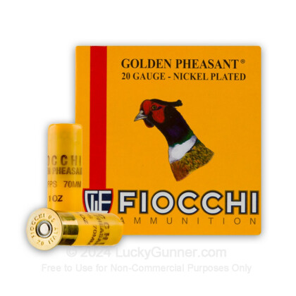 Large image of Cheap 20 Gauge Ammo For Sale - 2-3/4" 1 oz. #6 Shot Ammunition in Stock by Fiocchi Golden Pheasant - 25 Rounds
