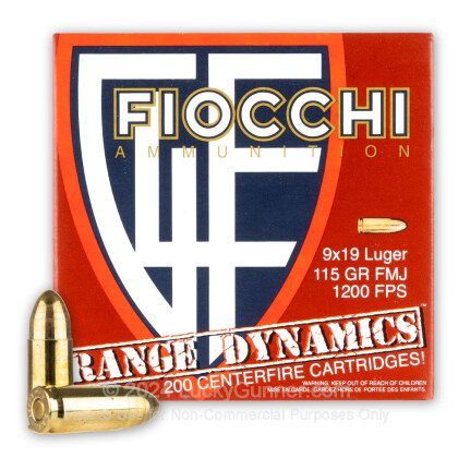 Large image of Cheap 9mm Ammo For Sale - 115 Grain FMJ Ammunition in Stock by Fiocchi - 200 Rounds