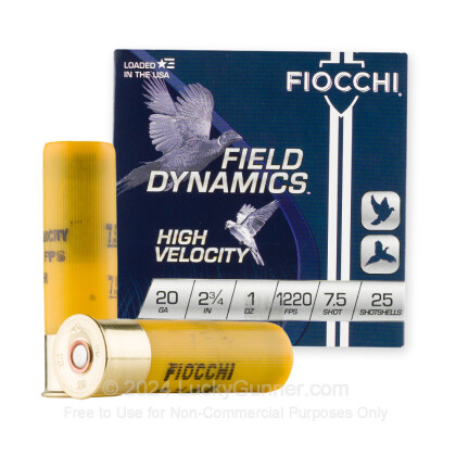 Large image of Cheap 20 Gauge Ammo For Sale - 2-3/4” 1oz. #7.5 Shot Ammunition in Stock by Fiocchi - 25 Rounds