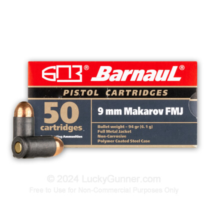 Large image of Cheap 9mm Makarov Ammo For Sale - 94 Grain FMJ Ammunition in Stock by Barnaul - 50 Rounds