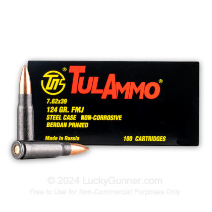 Large image of Bulk 7.62x39mm Ammo For Sale - 124 Grain FMJ Ammunition in Stock by Tula - 100 Rounds