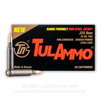 Large image of Cheap 223 Rem Ammo For Sale - 62 Grain FMJ Brass Jacketed Bullet Ammunition in Stock by Tula - 20 Rounds
