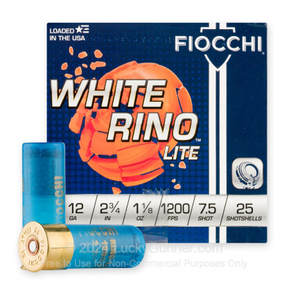 Large image of Bulk 12 Gauge Ammo For Sale - 2-3/4” 1-1/8oz. #7.5 Shot Ammunition in Stock by Fiocchi White Rino Lite - 250 Rounds