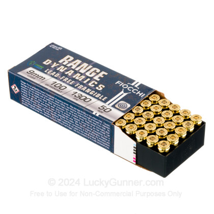 Large image of Bulk 9mm Ammo For Sale - 100 Grain Frangible Ammunition in Stock by Fiocchi - 1000 Rounds