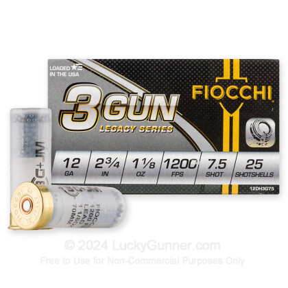 Large image of Premium 12 Gauge Ammo For Sale - 2-3/4” 1-1/8oz. #7.5 Shot Ammunition in Stock by Fiocchi 3 Gun Match - 25 Rounds