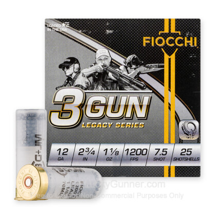 Large image of Premium 12 Gauge Ammo For Sale - 2-3/4” 1-1/8oz. #7.5 Shot Ammunition in Stock by Fiocchi 3 Gun Match - 25 Rounds