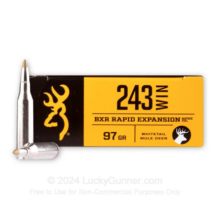 Large image of Premium 243 Ammo For Sale - 97 Grain Rapid Expansion Matrix Tip Ammunition in Stock by Browning BXR - 20 Rounds