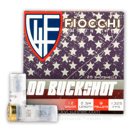 Large image of Cheap 12 Gauge Ammo For Sale - 2-3/4" 9 Pellet 00 Buck Ammunition in Stock by Fiocchi - 250 Rounds
