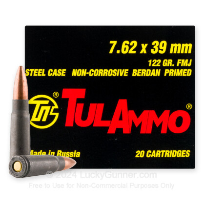Large image of Bulk 7.62x39 Ammo In Stock - 122 gr FMJ - 7.62x39 Ammunition by Tula Cartridge Works For Sale - 20 Rounds