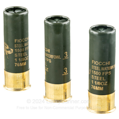 Large image of Cheap 12 Gauge Ammo For Sale - 3" 1-1/8 oz. #3 Steel Shot Ammunition in Stock by Fiocchi Waterfowl - 25 Rounds