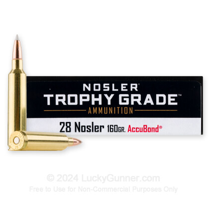Large image of Premium 28 Nosler Ammo For Sale - 160 Grain AccuBond Ammunition in Stock by Nosler Trophy Grade - 20 Rounds