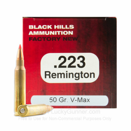 Large image of Premium 223 Rem Ammo For Sale - 50 Grain V-Max Ammunition in Stock by Black Hills Ammunition - 50 Rounds