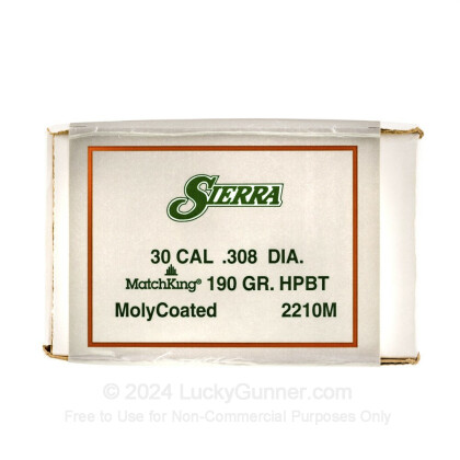 Large image of Bulk 308 Win (.308") Bullets for Sale - 190 Grain HPBT Moly Bullets in Stock by Sierra - 500