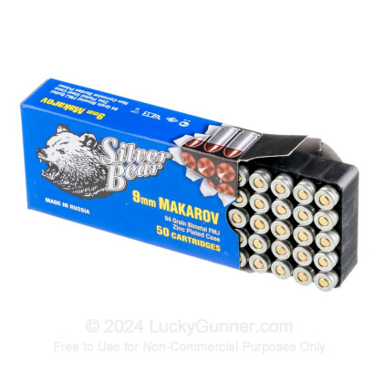 Large image of Cheap 9mm Makarov (9x18mm) Ammo For Sale - 94 gr FMJ Silver Bear Ammunition For Sale - 50 Rounds