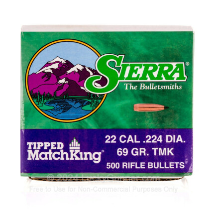 Large image of Bulk 223 Rem (.224) Bullets for Sale - 69 Grain Polymer Tip Bullets in Stock by Sierra - 100