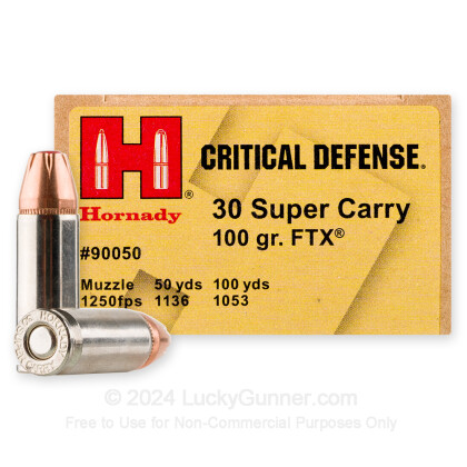 Large image of Premium 30 Super Carry Ammo For Sale - 100 Grain FTX Ammunition in Stock by Hornady Critical Defense - 20 Rounds