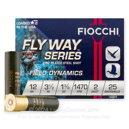 Large image of Premium 12 Gauge Ammo For Sale - 3-1/2” 1-3/8oz. #2 Steel Shot Ammunition in Stock by Fiocchi Flyway - 25 Rounds