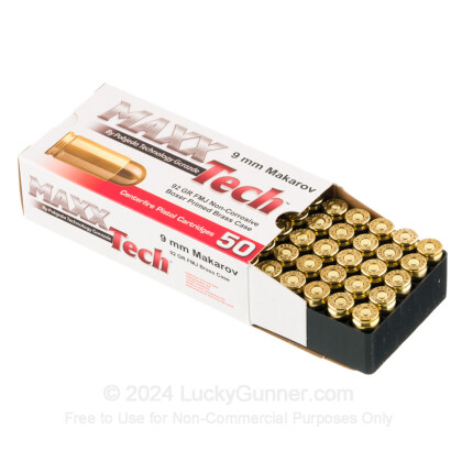 Large image of Bulk 9mm Makarov Ammo For Sale - 92 Grain FMJ Ammunition in Stock by MAXXTech - 1000 Rounds