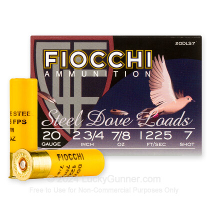 Large image of Premium 20 Gauge Ammo For Sale - 2-3/4” 7/8oz. #7 Steel Shot Ammunition in Stock by Fiocchi Steel Dove - 25 Rounds