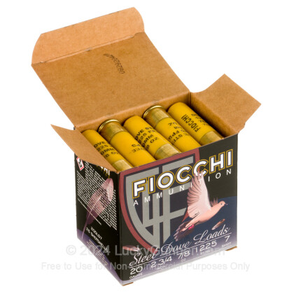 Large image of Premium 20 Gauge Ammo For Sale - 2-3/4” 7/8oz. #7 Steel Shot Ammunition in Stock by Fiocchi Steel Dove - 25 Rounds