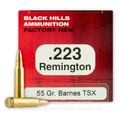 Large image of Premium 223 Rem Ammo For Sale - 55 Grain Barnes TSX Ammunition in Stock by Black Hills - 50 Rounds
