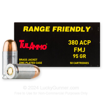 Large image of Cheap 380 Auto Ammo For Sale - 95 Grain FMJ Ammunition in Stock by Tula - 50 Rounds