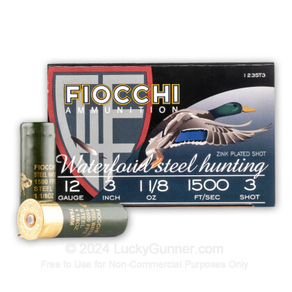Large image of Bulk 12 Gauge Ammo For Sale - 3" 1-1/8 oz. #3 Steel Shot Shot Ammunition in Stock by Fiocchi - 250 Rounds