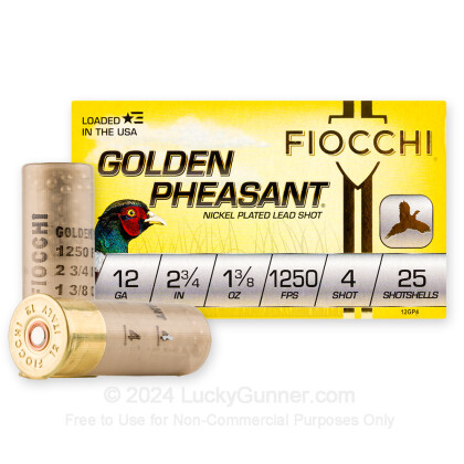 Large image of Bulk 12 ga 2-3/4" Golden Pheasant Fiocchi Shells For Sale - 1-3/8 oz Nickel Plated Lead #4 Loads by Fiocchi - 250 Rounds