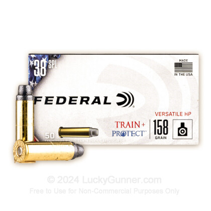 Premium 38 Special Ammo For Sale - 158 Grain LSWCHP Ammunition in Stock by  Federal Train + Protect - 50 Rounds