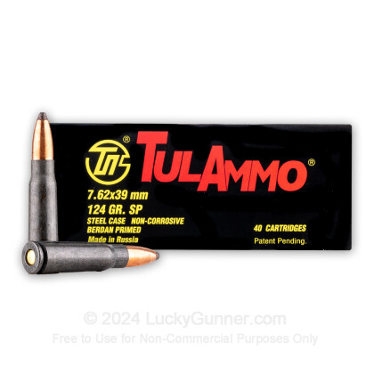 Large image of Cheap 7.62x39 Ammo For Sale - 124 Grain SP Ammunition in Stock by Tula - 40 Rounds
