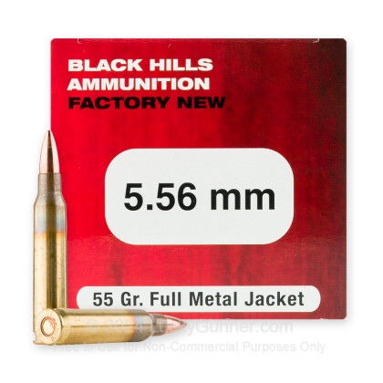 Large image of Cheap 5.56x45 Ammo For Sale - 55 Grain FMJ Ammunition in Stock by Black Hills - 50 Rounds