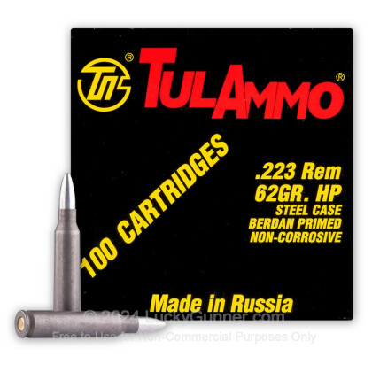 Large image of Cheap 223 Rem Steel Case Ammo For Sale - 62 Grain HP Ammunition in Stock by Tula - 100 Rounds