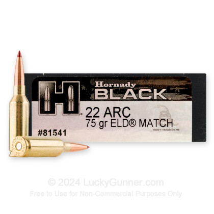 Large image of Hornady 22 ARC Ammo For Sale - 75gr ELD Match - 20 Rounds