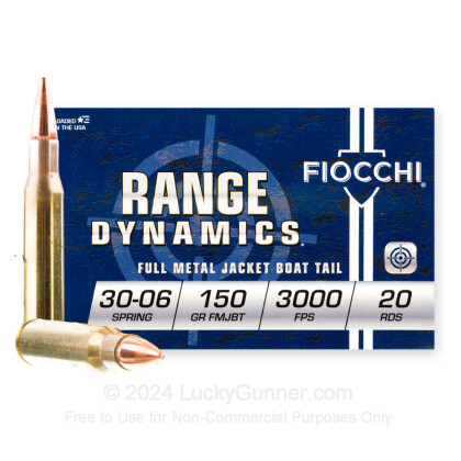 Large image of Cheap 30-06 Ammo For Sale - 150 Grain FMJ-BT Ammunition in Stock by Fiocchi Shooting Dynamics - 20 Rounds