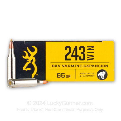 Large image of Premium 243 Ammo For Sale - 65 Grain Polymer Tip Ammunition in Stock by Browning BXV - 20 Rounds