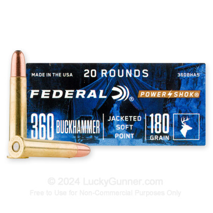 Large image of Cheap 360 Buckhammer Ammo For Sale - 180 Grain JSP Ammunition in Stock by Federal Power-Shok - 20 Rounds