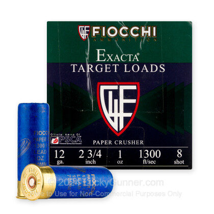 Large image of Cheap 12 Gauge Ammo For Sale - 2-3/4” 1oz. #8 Shot Ammunition in Stock by Fiocchi Paper Crusher - 25 Rounds
