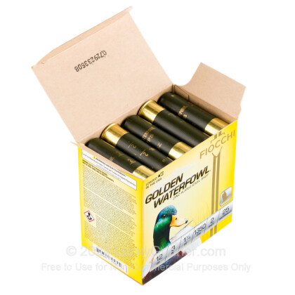 Large image of Bulk 12 Gauge Ammo For Sale - 3” 1-1/4oz. #2 Steel Shot Ammunition in Stock by Fiocchi Golden Waterfowl - 250 Rounds