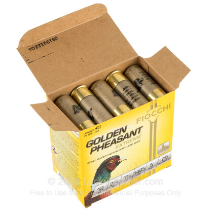Large image of Premium 12 Gauge Ammo For Sale - 2-3/4” 1-3/8oz. #5 Shot Ammunition in Stock by Fiocchi Golden Pheasant Extreme - 25 Rounds