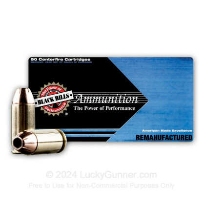 Large image of Premium 40 S&W Ammo For Sale - 180 Grain JHP Ammunition in Stock by Black Hills Remanufactured - 50 Rounds