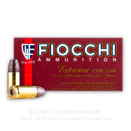 Large image of Bulk 9mm Ammo For Sale - 92 Grain Expansion Monoblock Ammunition in Stock by Fiocchi - 500 Rounds