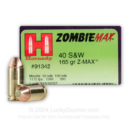 40 S&W Zombie Ammo For Sale - 165 gr Jacketed Hollow Point Z-Max 