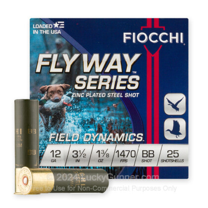 Large image of Premium 12 Gauge Ammo For Sale - 3-1/2” 1-3/8oz. BB Steel Shot Ammunition in Stock by Fiocchi Flyway - 25 Rounds
