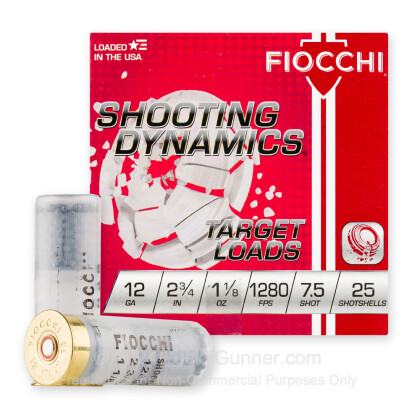Large image of Cheap 12 Gauge Ammo For Sale - 2-3/4” 1-1/8oz. #7.5 Shot Ammunition in Stock by Fiocchi Shooting Dynamics - 25 Rounds