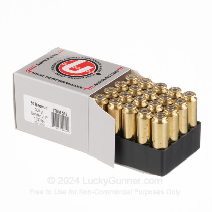 Large image of Premium 50 Beowulf Ammo For Sale - 300 Grain Bonded JHP Ammunition in Stock by Underwood - 20 Rounds