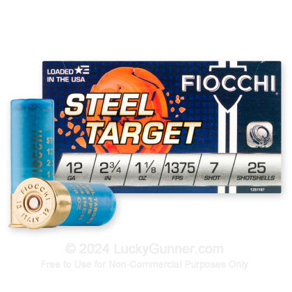 Large image of Premium 12 Gauge Ammo For Sale - 2-3/4” 1-1/8oz. #7 Steel Shot Ammunition in Stock by Fiocchi - 25 Rounds