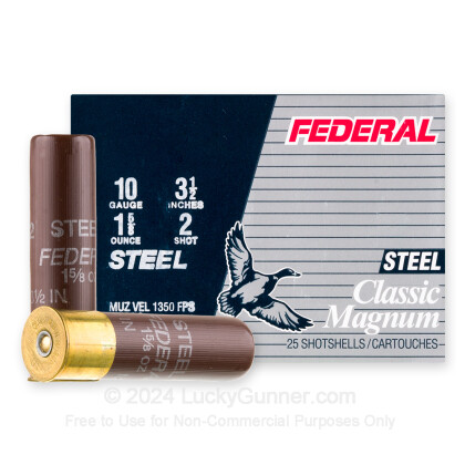 Large image of Bulk 10 Gauge Ammo For Sale - 3-1/2” 1-5/8oz. #2 Steel Shot Ammunition in Stock by Federal Classic Steel - 250 Rounds