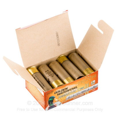Large image of Premium 12 Gauge Ammo For Sale - 3” 1-3/8oz. #4 Bismuth Shot Ammunition in Stock by Fiocchi Golden Waterfowl - 10 Rounds
