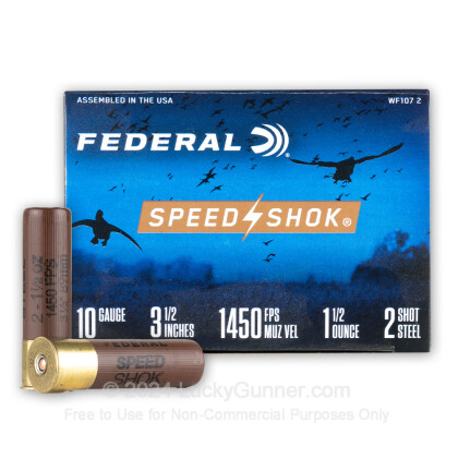 Large image of Cheap 10 Gauge Ammo For Sale - 3-1/2” 1-1/2oz. #2 Steel Shot Ammunition in Stock by Federal Speed-Shok - 25 Rounds