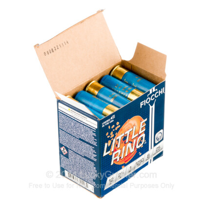 Large image of Cheap 12 Gauge Ammo For Sale - 2-3/4" 1 oz. #8 Shot Ammunition in Stock by Fiocchi Little Rino - 25 Rounds